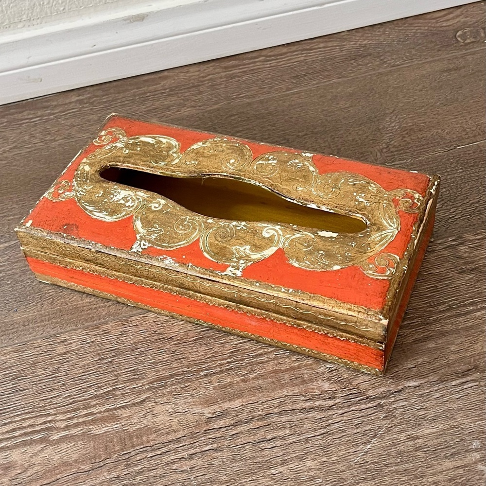 Decorative Orange and Gold Tissue Box Italy